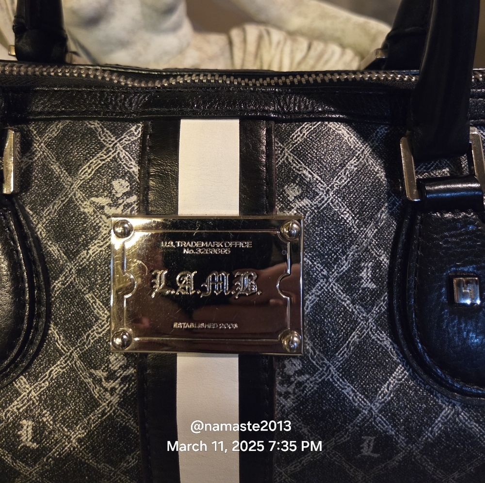 L.A.M.B. Gwen Stefani Small Satchel Silver Black Grey Designer Leather #104 - Picture 2 of 13
